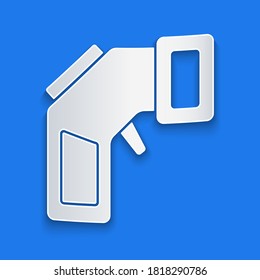 Paper cut Digital contactless thermometer with infrared light icon isolated on blue background. Paper art style. Vector