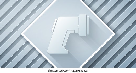 Paper cut Digital contactless thermometer with infrared light icon isolated on grey background. Paper art style. Vector
