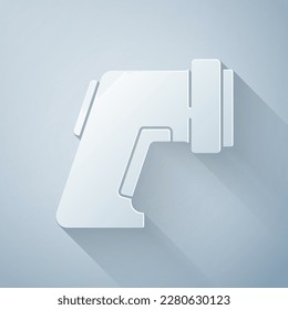 Paper cut Digital contactless thermometer with infrared light icon isolated on grey background. Paper art style. Vector