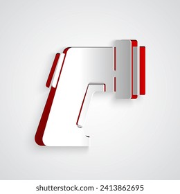 Paper cut Digital contactless thermometer with infrared light icon isolated on grey background. Paper art style. Vector
