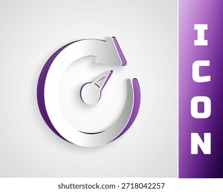 Icono de medidor de velocidad digital de corte de papel aislado sobre fondo gris. Tecnología de velocidad de datos de conexión de red global de alta velocidad. Estilo de arte de papel. Vector