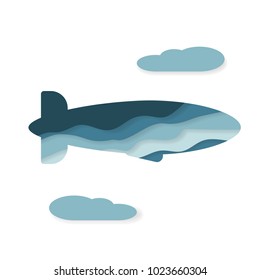 Paper cut dirigible. Vector illustration