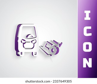 Paper cut Disabled car icon isolated on grey background. Paper art style. Vector