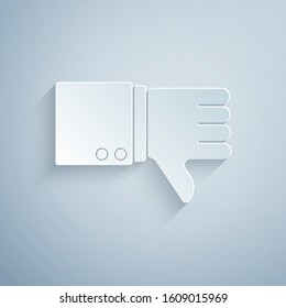 Paper cut Dislike icon isolated on grey background. Paper art style. Vector Illustration