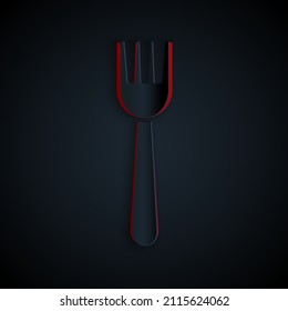 Paper Cut Disposable Plastic Fork Icon Isolated On Black Background. Paper Art Style. Vector Illustration