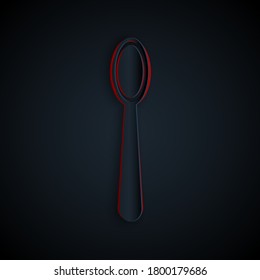 Paper cut Disposable plastic spoon icon isolated on black background. Paper art style. Vector Illustration