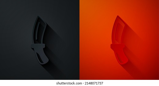 Paper cut Diving knife icon isolated on black and red background. Paper art style. Vector
