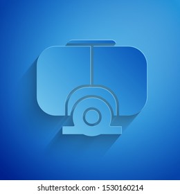 Paper cut Diving mask icon isolated on blue background. Extreme sport. Diving underwater equipment. Paper art style. Vector Illustration