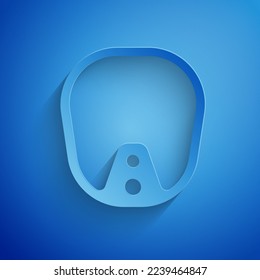 Paper cut Diving mask icon isolated on blue background. Extreme sport. Diving underwater equipment. Paper art style. Vector