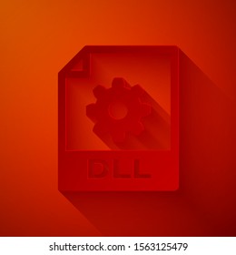Paper cut DLL file document. Download dll button icon isolated on red background. DLL file symbol. Paper art style. Vector Illustration