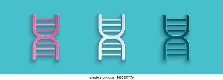 Paper cut DNA symbol icon isolated on blue background. Paper art style. Vector Illustration