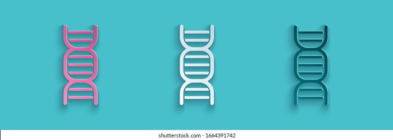 Paper cut DNA symbol icon isolated on blue background. Paper art style. Vector Illustration