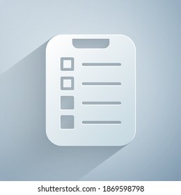 Paper cut To do list or planning icon isolated on grey background. Paper art style. Vector