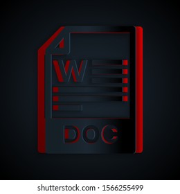 Paper cut DOC file document. Download doc button icon isolated on black background. DOC file extension symbol. Paper art style. Vector Illustration