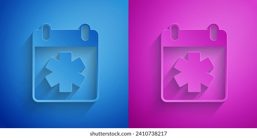 Paper cut Doctor appointment icon isolated on blue and purple background. Calendar, planning board, agenda, consultation doctor. Paper art style. Vector