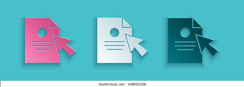 Paper cut Document and cursor icon isolated on blue background. File icon. Checklist icon. Business concept. Paper art style. Vector Illustration