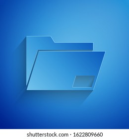 Paper cut Document folder icon isolated on blue background. Accounting binder symbol. Bookkeeping management. Paper art style. Vector Illustration