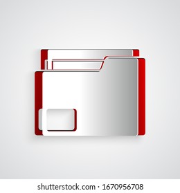Paper cut Document folder icon isolated on grey background. Accounting binder symbol. Bookkeeping management. Paper art style. Vector Illustration