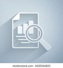 Paper cut Document with graph chart icon isolated on grey background. Report text file icon. Accounting sign. Audit, analysis, planning. Paper art style. Vector