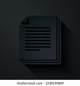 Paper cut Document icon isolated on black background. File icon. Checklist icon. Business concept. Paper art style. Vector Illustration