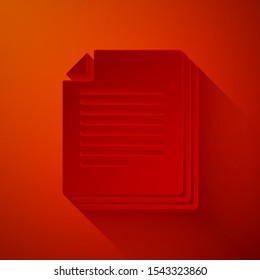 Paper cut Document icon isolated on red background. File icon. Checklist icon. Business concept. Paper art style. Vector Illustration