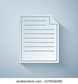 Paper cut Document icon isolated on grey background. File icon. Checklist icon. Business concept. Paper art style. Vector Illustration