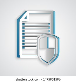 Paper cut Document protection concept icon isolated on grey background. Confidential information and privacy idea, secure, guard, shield. Paper art style. Vector Illustration