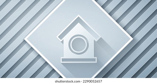 Paper cut Dog house icon isolated on grey background. Dog kennel. Paper art style. Vector
