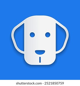 Paper cut Dog icon isolated on blue background. Paper art style. Vector