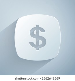 Paper cut Dollar symbol icon isolated on grey background. Cash and money, wealth, payment symbol. Casino gambling. Paper art style. Vector