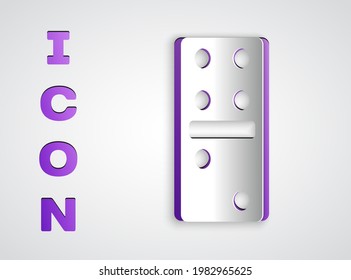 Paper cut Domino icon isolated on grey background. Paper art style. Vector Illustration