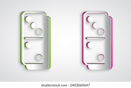 Paper cut Domino icon isolated on grey background. Paper art style. Vector
