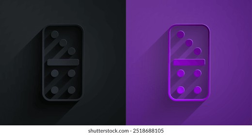 Paper cut Domino icon isolated on black on purple background. Paper art style. Vector