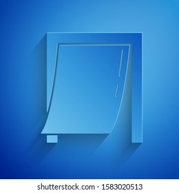 Paper cut Door for pet icon isolated on blue background. Paper art style. Vector Illustration