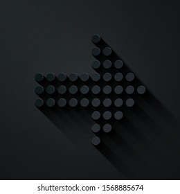Paper cut Dots arrow icon isolated on black background. Halftone arrow. Dotted arrow sign. Paper art style. Vector Illustration