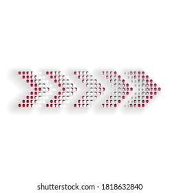 Icono de flecha puntos de corte de papel aislado en fondo blanco. Estilo de arte de papel. Vector.