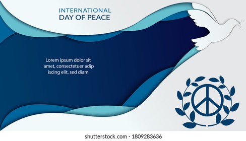 Paper cut dove shape for peace day background, for landing page