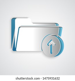 Paper cut Download arrow with folder icon isolated on grey background. Paper art style. Vector Illustration