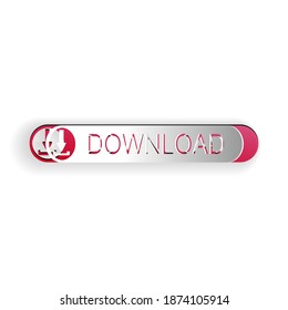 Paper cut Download button with arrow icon isolated on white background. Upload button. Load symbol. Paper art style. Vector.