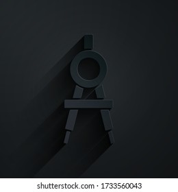 Paper cut Drawing compass icon isolated on black background. Compasses sign. Drawing and educational tools. Geometric instrument. Paper art style. Vector Illustration