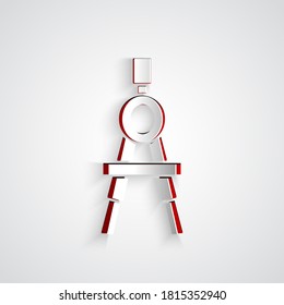 Paper cut Drawing compass icon isolated on grey background. Compasses sign. Drawing and educational tools. Geometric instrument. Paper art style. Vector