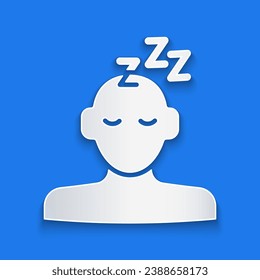 Paper cut Dreams icon isolated on blue background. Sleep, rest, dream concept. Resting time and comfortable relaxation. Paper art style. Vector