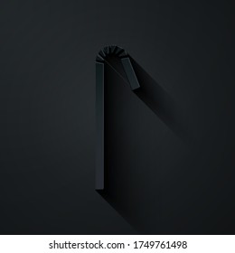 Paper cut Drinking plastic straw icon isolated on black background. Paper art style. Vector Illustration