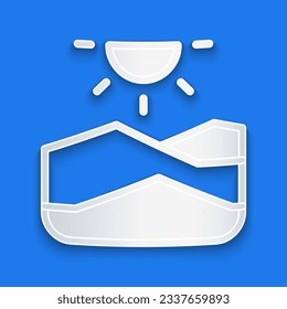 Paper cut Drought icon isolated on blue background. Paper art style. Vector