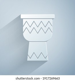 Paper cut Drum icon isolated on grey background. Music sign. Musical instrument symbol. Paper art style. Vector
