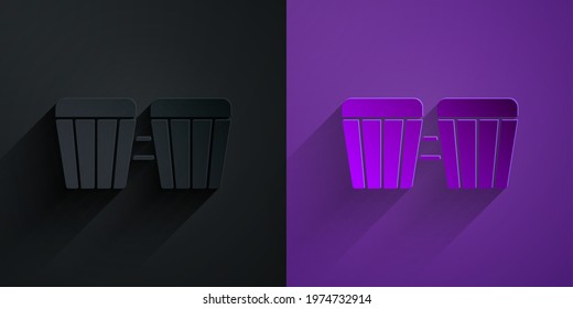 Paper cut Drum icon isolated on black on purple background. Music sign. Musical instrument symbol. Paper art style. Vector