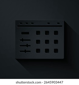 Paper cut Drum machine icon isolated on black background. Musical equipment. Paper art style. Vector