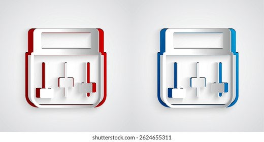 Paper cut Drum machine music producer equipment icon isolated on grey background. Paper art style. Vector