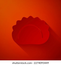 Paper cut Dumplings icon isolated on red background. Pierogi, varenyky, pelmeni, ravioli. Traditional Ukrainian food. Paper art style. Vector