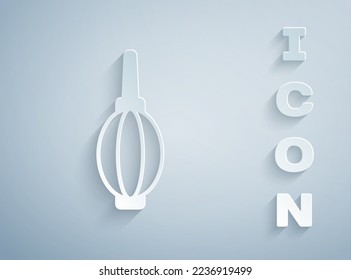 Paper cut Dust blower icon isolated on grey background. Air duster. Lens cleaner. Camera sensor cleaning. Paper art style. Vector